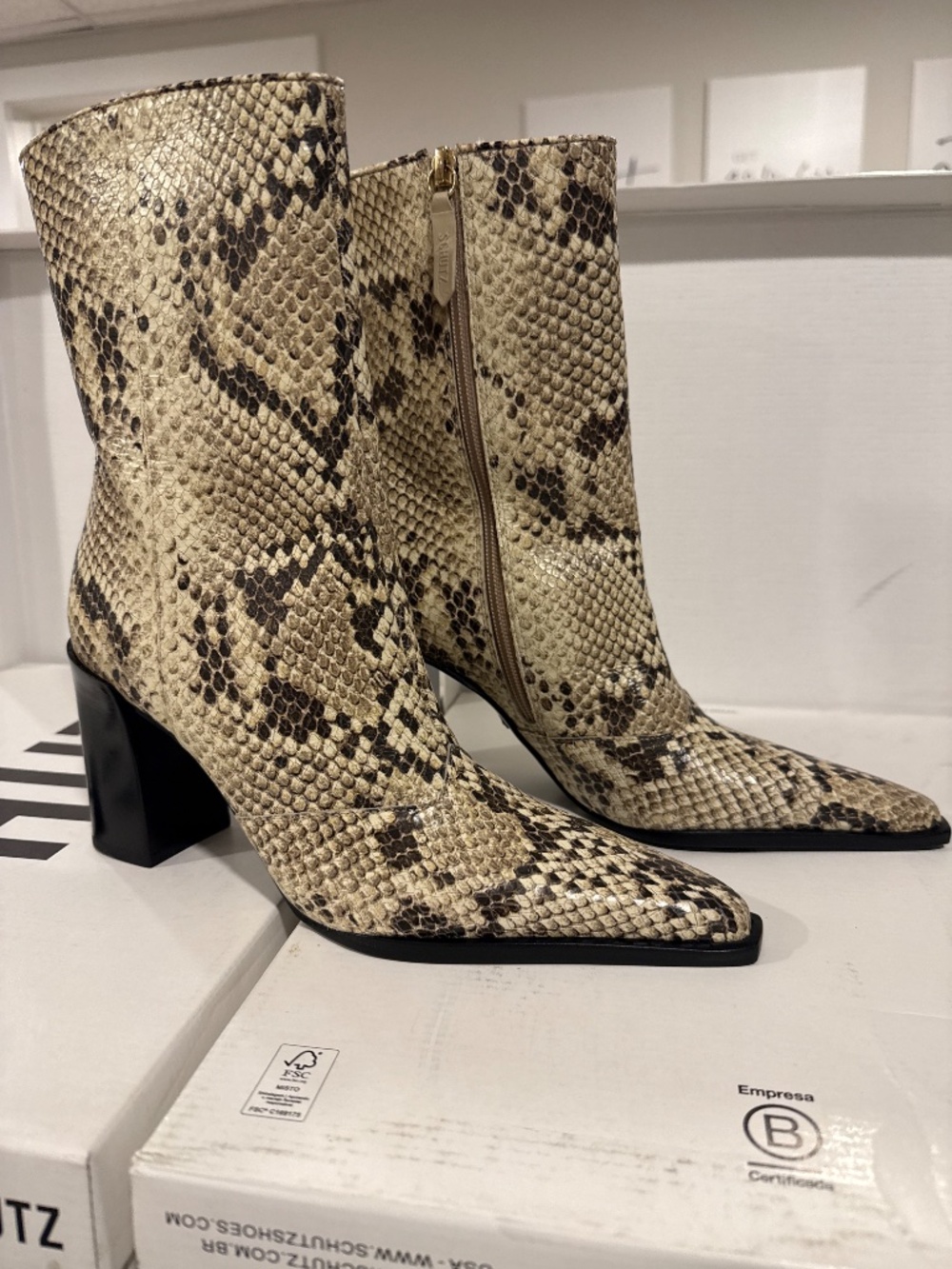 Schutz Raffaela Mid-Calf Snake-Print Leather Boots - Picture 4 of 16